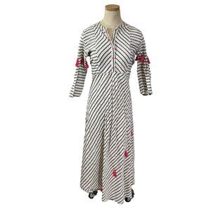 Zola dress women's L gray white pink striped long sleeve